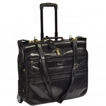 Cuero Real Portador de Traje Sobre Ruedas Bolsa de Viaje de Fin de Semana HOL13 Negro