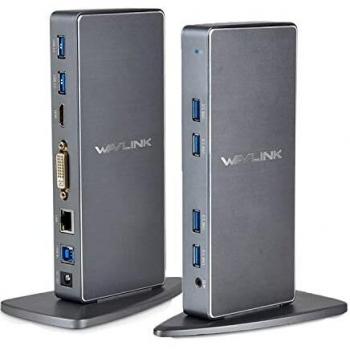WAVLINK Universal Docking Station, Docking Station USB 3.0 de Doble Pantalla, Compatible con HDMI/DVI/VGA, 6 Puertos USB, Gigabit LAN, Audio, para Windows y Mac.