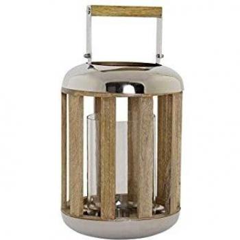Farol de metal y madera plateado de 22x22x32 cm