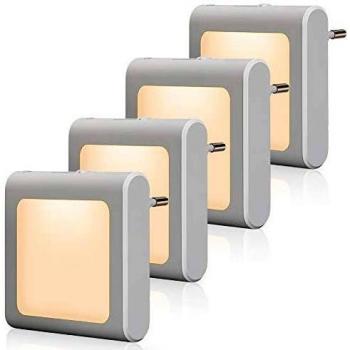 Enchufe con luz nocturna con sensor crepuscular, Emotionlite, 4 unidades, Brillo ajustable, muy bueno para habitación de los niños, escaleras, dormitorio, cocina, luz de orientación, blanco cálido