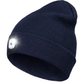 Gorro de Punto con luz, Recargable Gorro Unisex con Iluminado Gorro de Invierno cálido de 4 LED, Manos Libres con 3 Niveles de Brillo