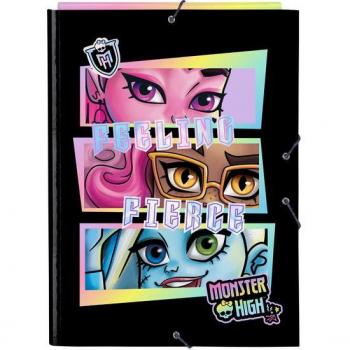 Carpeta Folio 3 Solapas Monster High 'Creep' con Tapas Duras Forradas, Cierre de Gomas Elásticas y Diseño Licenciado - Safta 26x33,5x2