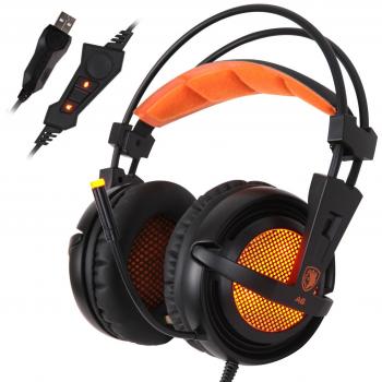 SADES A6 7.1 de sonido envolvente estéreo Pro PC Gaming Headset la venda de los auriculares con micrófono de alta sensibilidad del enchufe USB Over-the-Ear luces LED respiración Control de volumen