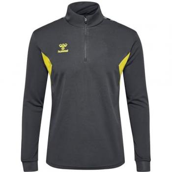 Sudadera Hummel Authentic con Media Cremallera para Hombre, Multideporte, Tela Reciclada, Color Asfalto/Sulphur Spring, Talla 3XL