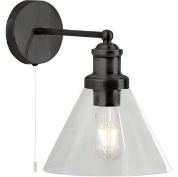 Lámpara de pared Pyramid, vidrio y acero dulce negro mate, transparente, 1 bombilla, 25 cm