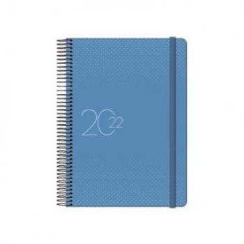 Agenda Anual 2022- Organizador Semanal - Cada Día Una Página - Tamaño Mediano 14 x 20 cm - Modelo Newport - Color Azul - Planificador Mensual Portable - De Anillas - Dohe
