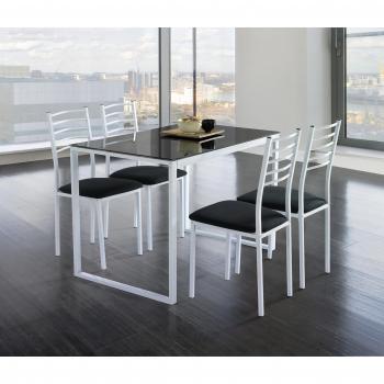 Conjunto Noa de mesa de cocina + 4 sillas cristal negro