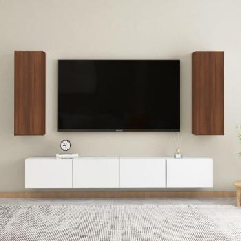 Muebles de TV 2 piezas de madera multicapa Roble Marrón 30,5x30x90 cm