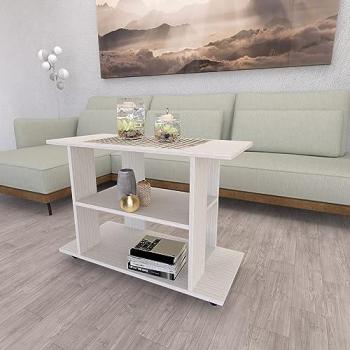 Mesa con Ruedas de Madera FSC® Mod. Pilar 90x40x65.5 cm - Ruedas Giro 360º con Freno Roble Stel