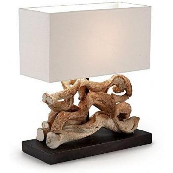 Kave Home - Lámpara de sobremesa Comet de madera reciclada y algodón