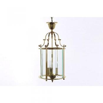 Lámpara colgante Colchester de 3 faroles, latón pulido, vidrio transparente, 3 bombillas, altura de 53 cm
