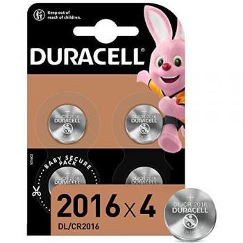 Duracell - Pilas de botón de litio 2016 de 3 V, paquete de 4, con Tecnología Baby Secure, para uso en llaves con sensor magnético, básculas, elementos vestibles, dispositivos médicos
