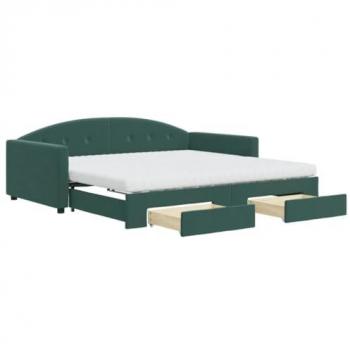 Sofá cama nido con cajones terciopelo verde oscuro 100x200 cm
