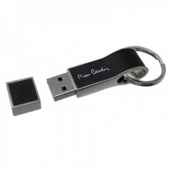 Pen Drive 16GB Pierre Cardin con memoria flash USB 2.0, llavero negro e imitación de cuero