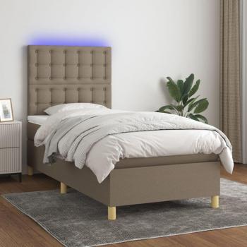 Cama box spring blanda con colchón y luces LED en tela gris taupe 90x190 cm Vidaxl