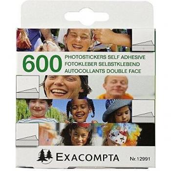 Exacompta Recambios Pack de 600 Pegatinas Autoadhesivas de doblecara para Fotos, Blanco, 9.00x9.00x2.50 cm, Unidades