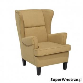 Sillón orejero de poliéster amarillo marrón con reposabrazos enrollados retro Abson