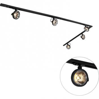 Sistema de carril moderno 5 focos negros monofásicos de aluminio/plástico/acero, adecuado para LED, máximo 5 x 40 Watt