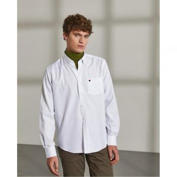 Camisa de hombre regular fit lisa en blanco Lion of Porches, 100% algodón, color blanco, diseño liso, corte regular fit