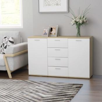 Aparador Sonoma de madera multicapa en blanco y roble, dimensiones 120x35,5x75 cm