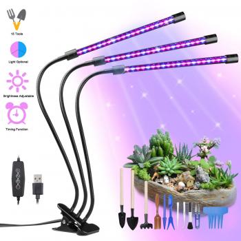 Lámpara de Plantas, Yokunat 60 LED Luz de la Planta Iluminación 27W con 15 Herramientas de Jardinería, 3 Modos de Lluminación, 5 Niveles Regulables, Rotación de 360° y Función de Temporizador