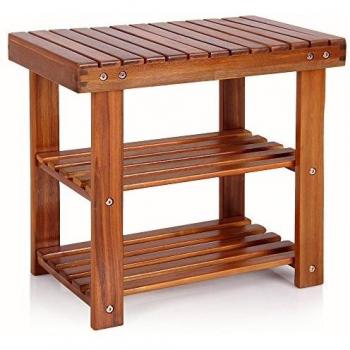 Zapatero 2 en 1 con Banco de Madera de Acacia Maciza, Certificación FSC®, 50x30x46cm, Capacidad hasta 160 kg, 3 Niveles