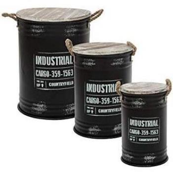 SET DE 3 CUBOS EN METAL - Cajas de Almacenaje Southbay Blanco y Juego de 3 cofres negros 'Loft' de metal