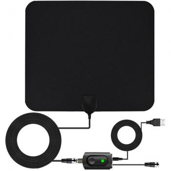 Antena de TV, Antena Interior HDTV con Portatil Amplificador, 60-80 Millas Gama de Recepción, Obtenga Muchos Canales de TV Gratis, Fácil de Usar y Instalar