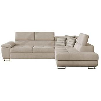 Sofá rinconero Comfivo 166 con función de descanso y caja de ropa de cama, color marrón claro, dimensiones 270x202x71cm