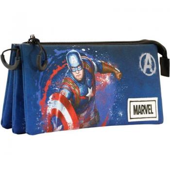 Estuche Portatodo Triple Marvel Capitán América Full 3 Bolsillos Azul