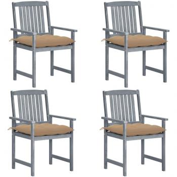Acacia Wood Garden Chairs with Cushions - Set of 4