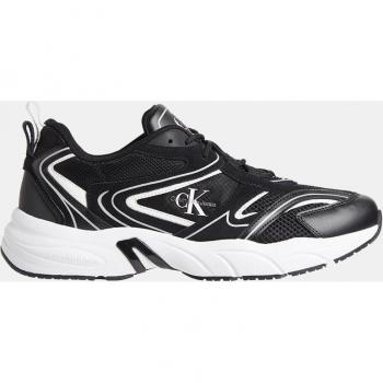 Calvin Klein Jeans RETRO TENNIS SU-MESH Men's Shoes (Trainers) in Black, Sleek Black Lace-Up Sneakers with Contrast Details - EU40/US7, Calvin Klein Retro Tennis - Men Shoes - Black - Size:
