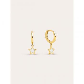 Pendientes de aro Star White Enamel en Plata de Ley 925 bañados en oro de 18Kt con esmalte blanco - Joyas elegantes para mujer