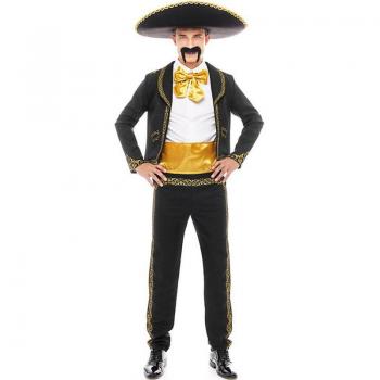 Disfraz de Mariachi Charro negro y dorado para hombre