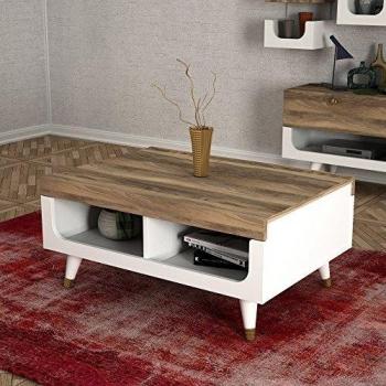 Skyedecom 804TRH2802 - Mesa baja blanca nogal para salón, color blanco
