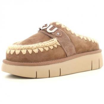 Mou Bounce Clog with Metal Logo - Women's Casual Sheepskin Sandals in Gray