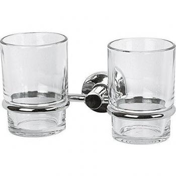Spirella 18,5x10x10, Gris colección Atlantic, Gancho con Vaso portacepillos-Doble, Metal Cromado y Vidrio