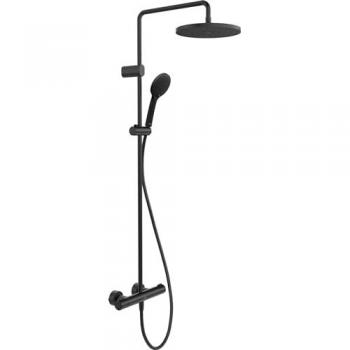 Columna de ducha termostática Duravit MinusFlow negro mate con ahorro de agua y duchador de 3 jets