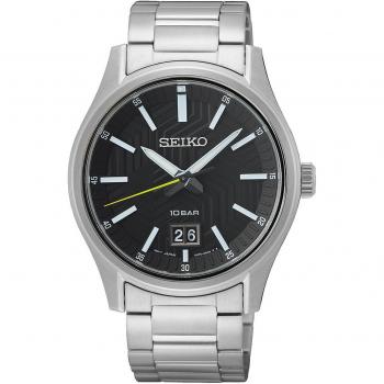 Seiko Men's Classic Sapphire SUR535P1 Analog Stainless Steel Black Dial Quartz Watch 100M