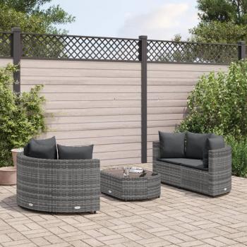 5-Piece Grey Poly Rattan Garden Sofa Set with Cushions