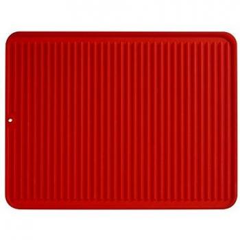 iDesign Secaplatos para fregadero, alfombrilla escurreplatos de silicona para fregadero de tamaño grande, escurridor de platos y vasos, rojo