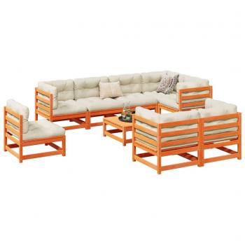 9 Piece Garden Sofa Set with Cushions Wax Brown Solid Pine Wood