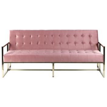 Sofá Cama Retro 3 Plazas Tapicería de Terciopelo Rosa con Estructura de Metal Dorado Marstal