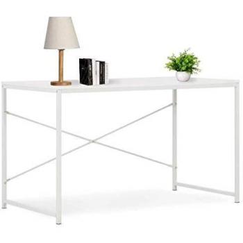 vidaXL Mesa Escritorio Ordenador Juvenil Adultos Diseño Moderno Industrial Mueble PC Computadora Oficina Estudio Trabajo Casa Aglomerado Metal Blanco