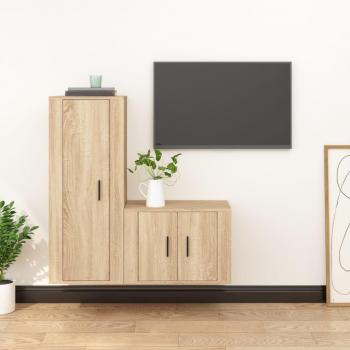 vidaXL Set de muebles para TV 2 piezas madera contrachapada roble sonoma, Mueble de salón, Mueble TV, Mesa de TV, color marrón