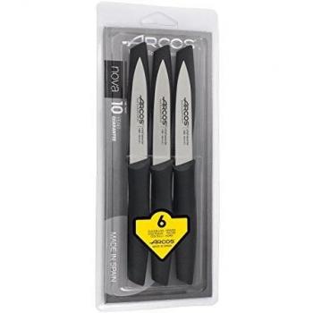 Arcos Serie Nova - Juego de 6 Cuchillos Mondadores Cuchillos para pelar, Hoja de Acero Inoxidable NITRUM de 100 mm, Mango de Polipropileno, Color Negro