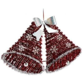 Adorno Navideño Luz LED Campanas Blanco y Rojo Polipropileno 30,8 x 5,4 x 50,5 cm