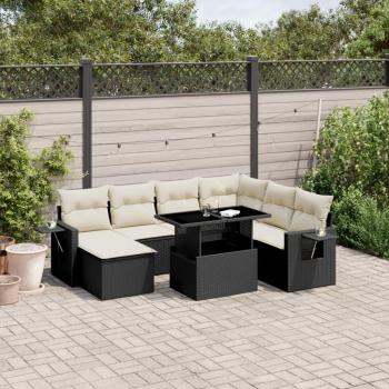 9-Piece Black Poly Rattan Garden Sofa Set with Cushions