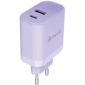 Cargador de pared Muvit For Change 1 USB 36W + 1 Tipo C PD 45W Lavanda