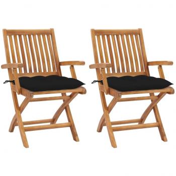 Teak Wood Garden Chairs Set of 2 with Black Cushions